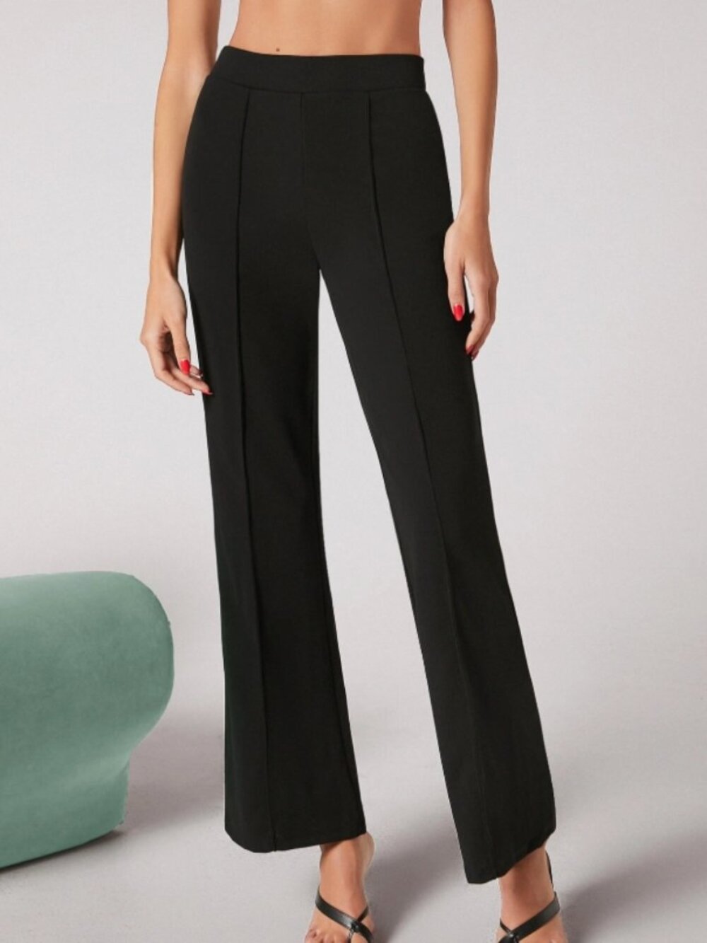 Black Flare Leg Pants | Size M | High Stretch Elegant Work Trousers